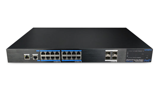 UTEPO UTP7516GE-POE-4GF 16-port Gigabit managed PoE switch front view