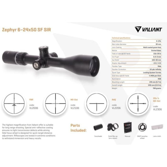 VALIANT ZEPHYR VL2003 5-20X50 SF SIR FBR SCOPE - NeonSales {{ shop.shopifyCountryName }}