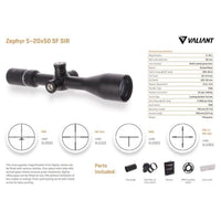 VALIANT ZEPHYR VL2303 5-20X50 SF SIR 1-2 MIL DOT - NeonSales {{ shop.shopifyCountryName }}