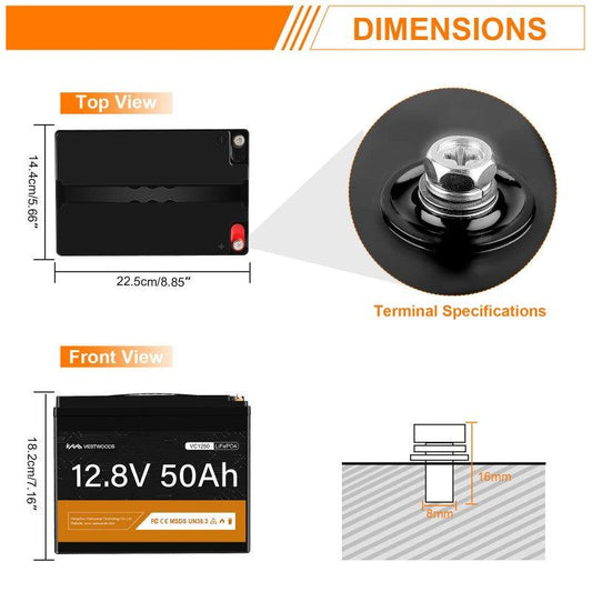 VESTWOODS 12.8V 50AH LIFEPO4 BATTERY WITH BMS - NeonSales {{ shop.shopifyCountryName }}