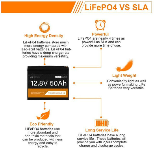 VESTWOODS 12.8V 50AH LIFEPO4 BATTERY WITH BMS - NeonSales {{ shop.shopifyCountryName }}