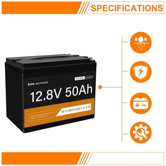 VESTWOODS 12.8V 50AH LIFEPO4 BATTERY WITH BMS - NeonSales {{ shop.shopifyCountryName }}