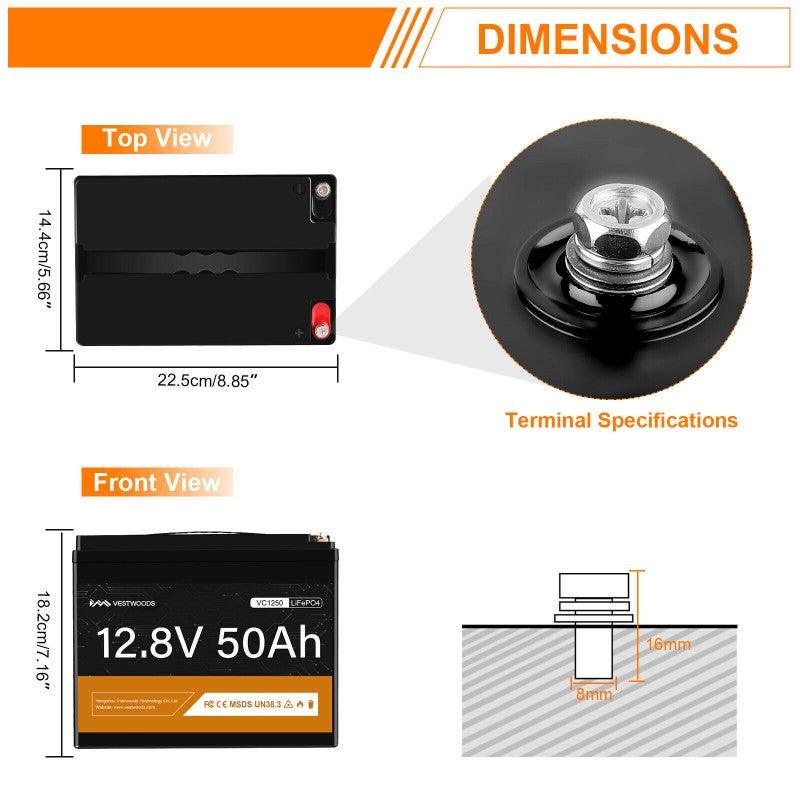 VESTWOODS 12.8V 50AH LIFEPO4 BATTERY WITH BMS - NeonSales South Africa