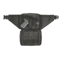 Black tactical waist pack open view