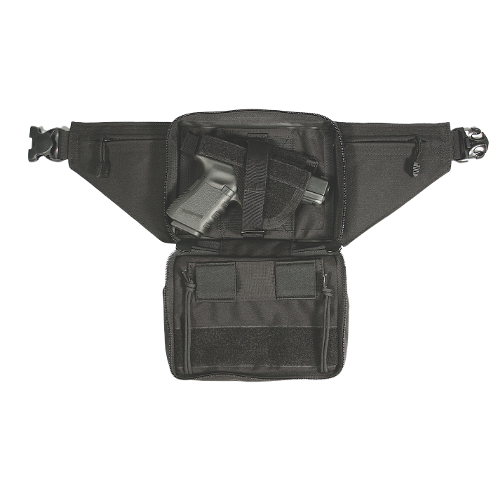 Black tactical waist pack open view