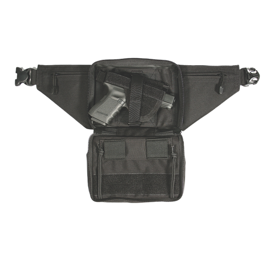 Black tactical waist pack open view