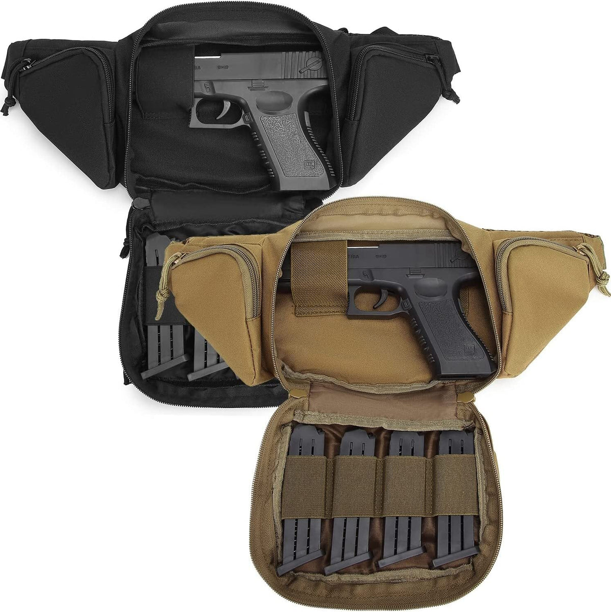 Black tactical waist pack comparison view
