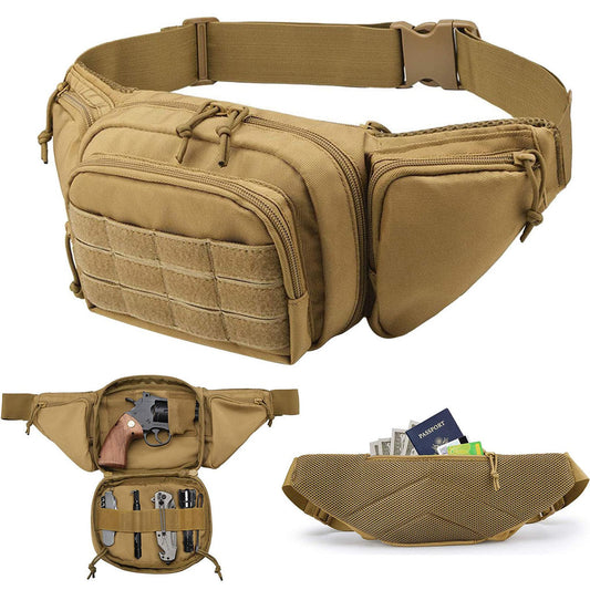 Tan tactical waist pack open view