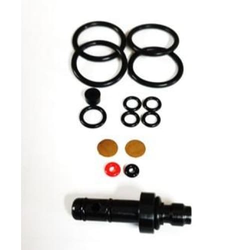 PCP air rifle repair kit with O-rings, seals, and black metal valve component