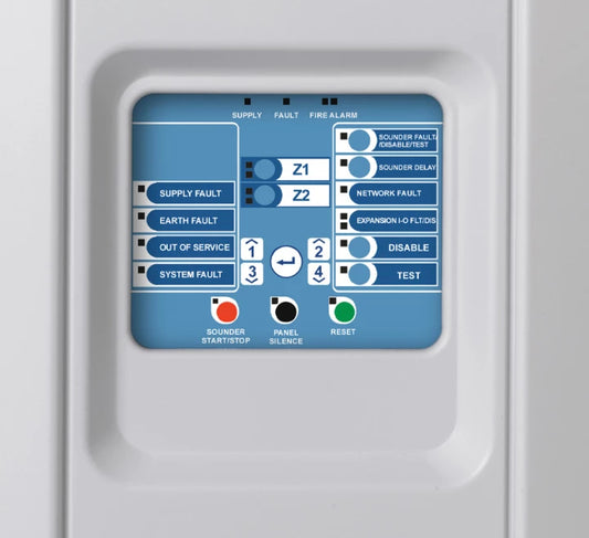 Ziton ZP1-F2 two-zone conventional fire panel front control detail