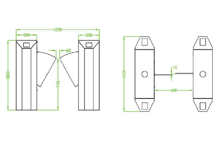 ZKTeco FBL series flap barrier dimensions and layout