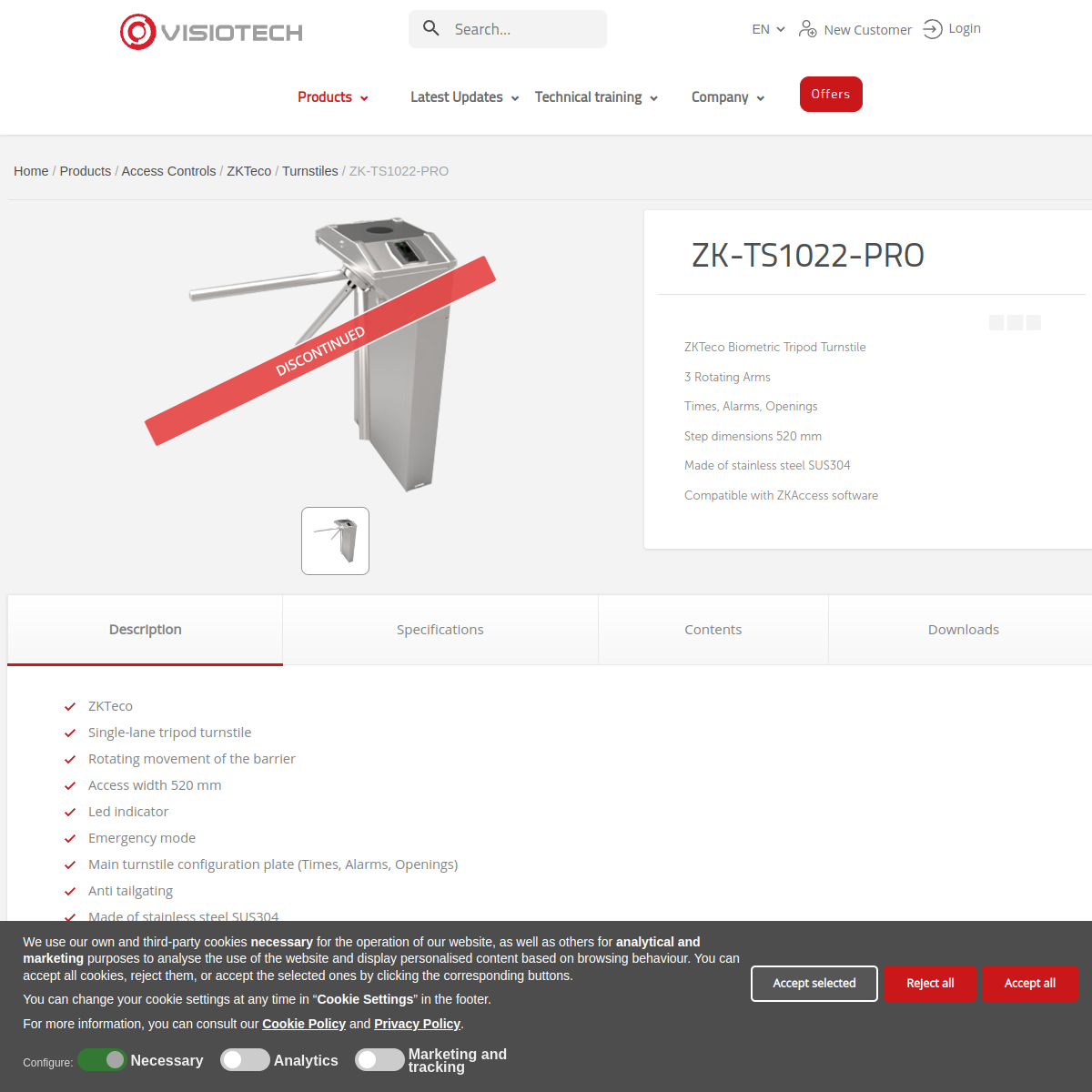 ZKTeco TS1022 Pro product specification and configuration view