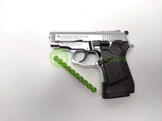 ZORAKI MOD 914-TD BLANK GUN- S/CHROME V+ 10 BLANKS - NeonSales {{ shop.shopifyCountryName }}