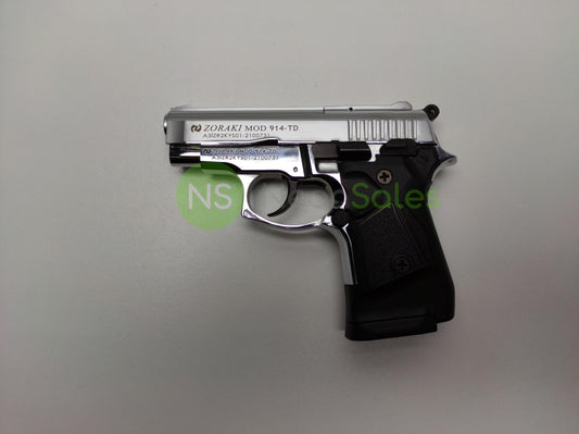 ZORAKI MOD 914-TD BLANK GUN- S/CHROME V+ 10 BLANKS - NeonSales {{ shop.shopifyCountryName }}