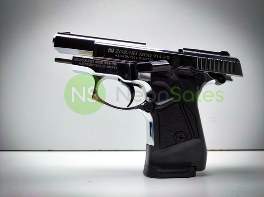 ZORAKI MOD 914-TD BLANK GUN- S/CHROME V+ 10 BLANKS - NeonSales {{ shop.shopifyCountryName }}