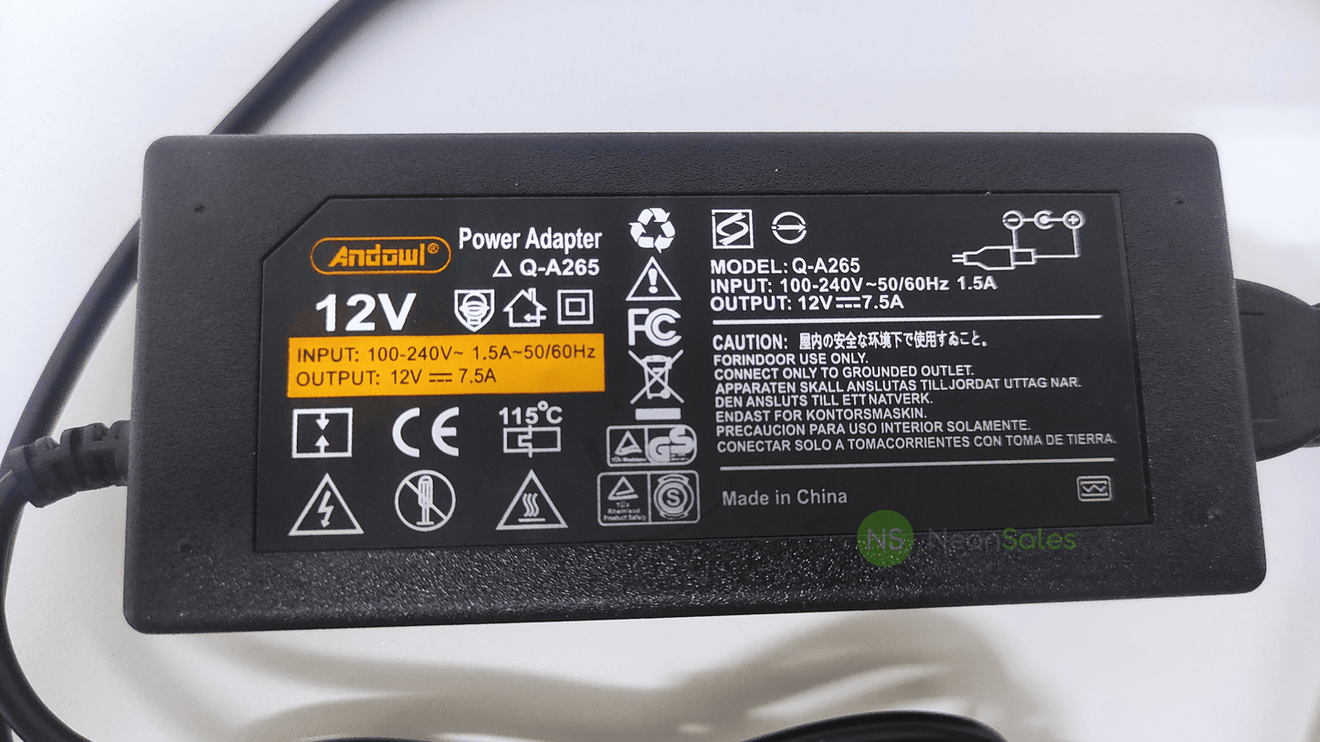 ANDOWL AC-DC POWER ADAPTER 12V/7.5A (90W) - Q-A265 - NeonSales {{ shop.shopifyCountryName }}