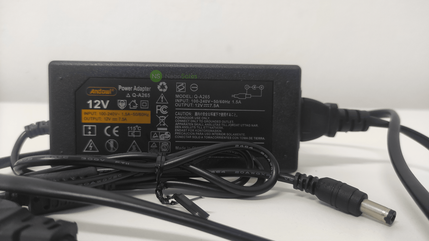 ANDOWL AC-DC POWER ADAPTER 12V/7.5A (90W) - Q-A265 - NeonSales {{ shop.shopifyCountryName }}