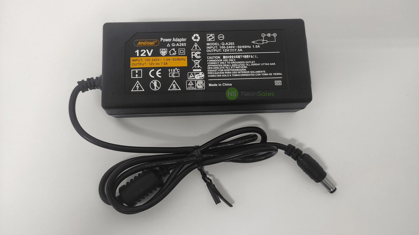 ANDOWL AC-DC POWER ADAPTER 12V/7.5A (90W) - Q-A265 - NeonSales {{ shop.shopifyCountryName }}