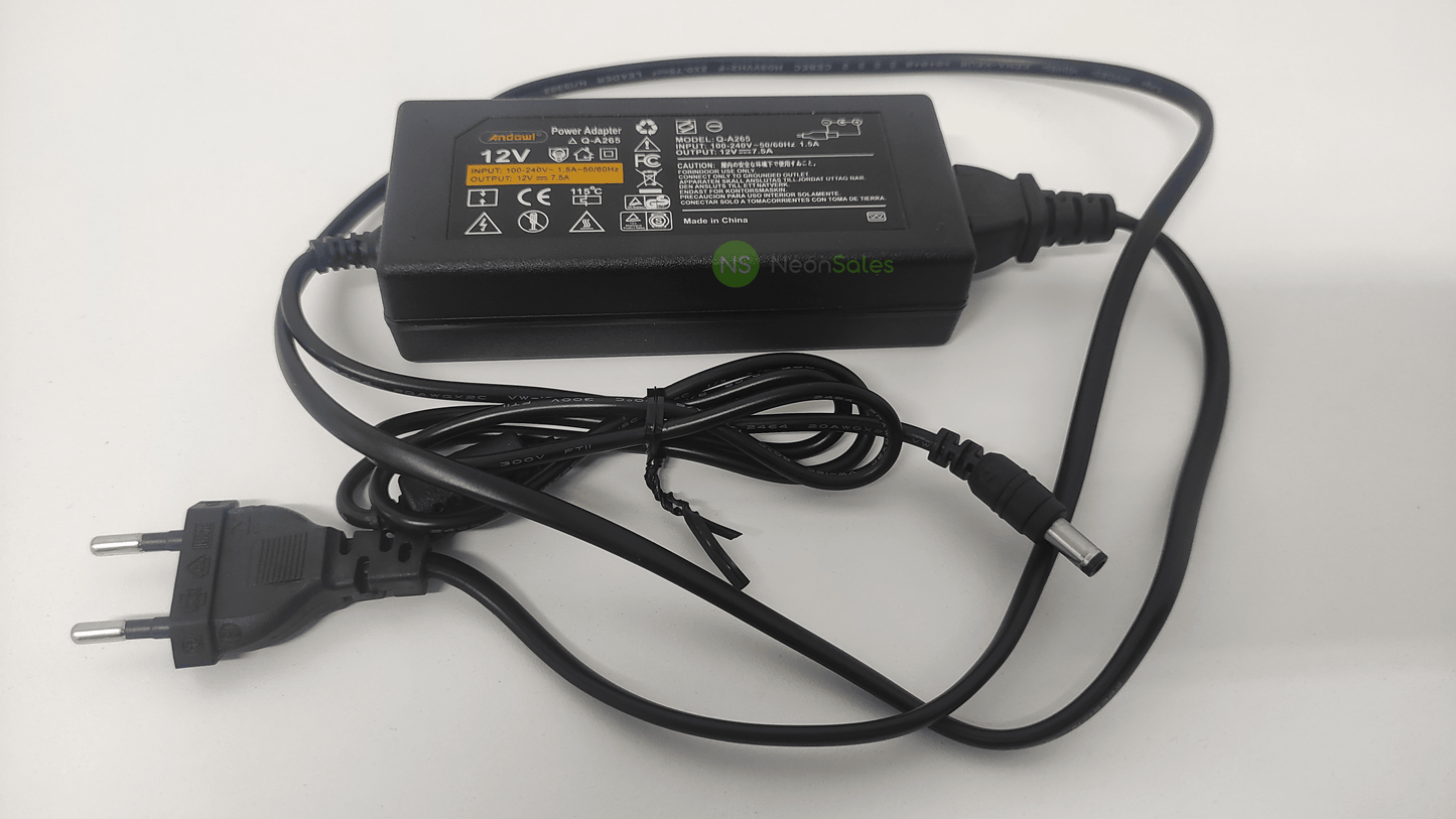 ANDOWL AC-DC POWER ADAPTER 12V/7.5A (90W) - Q-A265 - NeonSales {{ shop.shopifyCountryName }}