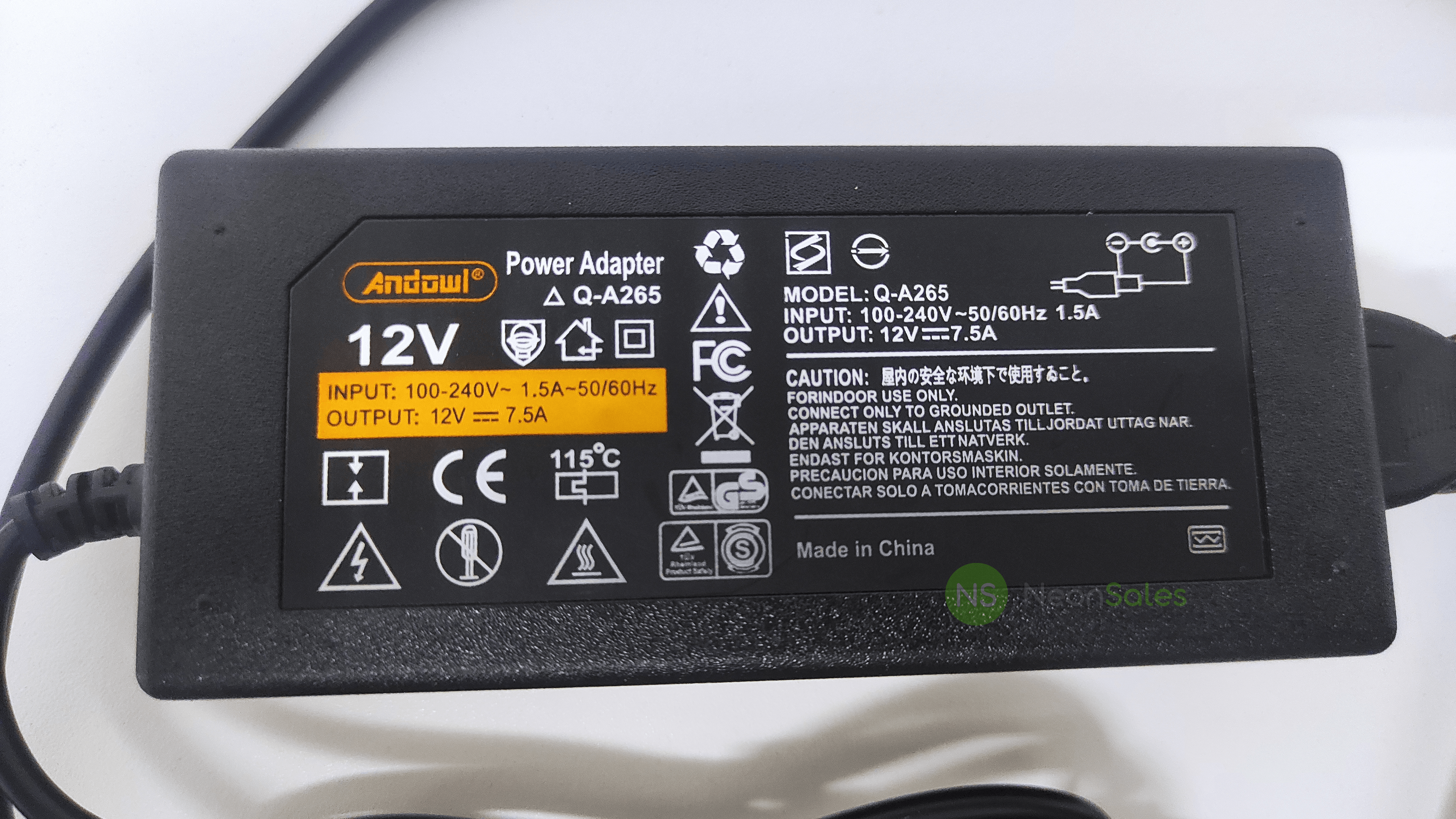 ANDOWL AC-DC POWER ADAPTER 12V/7.5A (90W) - Q-A265 - NeonSales South Africa