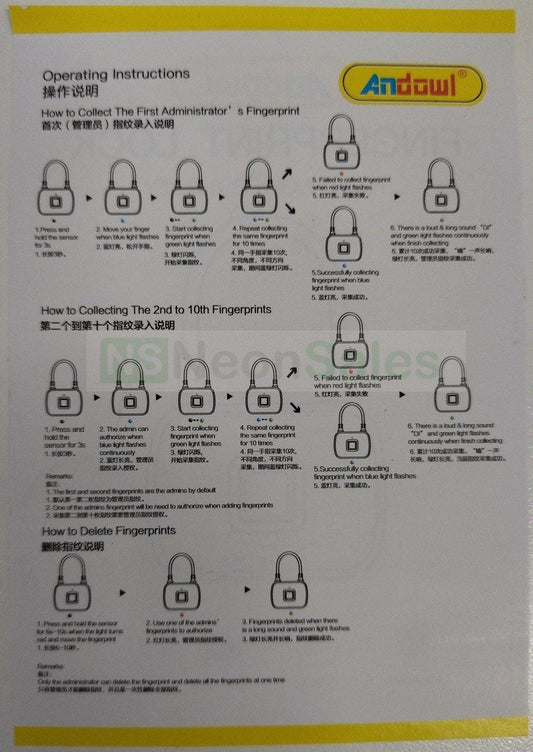 ANDOWL FINGERPRINT LOCK : Q-P63 - NeonSales {{ shop.shopifyCountryName }}