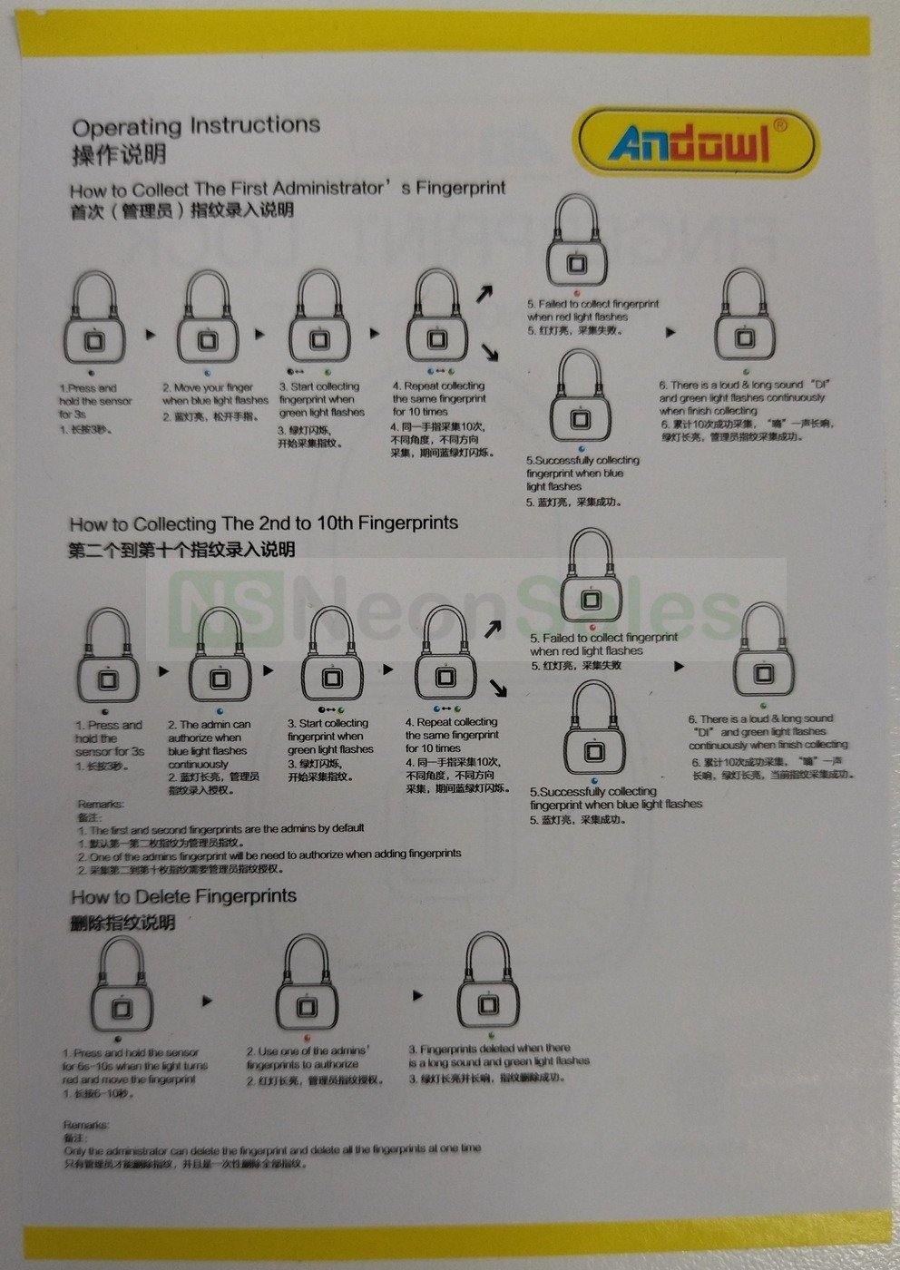 ANDOWL FINGERPRINT LOCK : Q-P63 - NeonSales {{ shop.shopifyCountryName }}