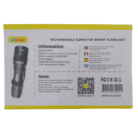 ANDOWL RECHARGEABLE NIGHT FLASHLIGHT:Q-5101 - NeonSales South Africa