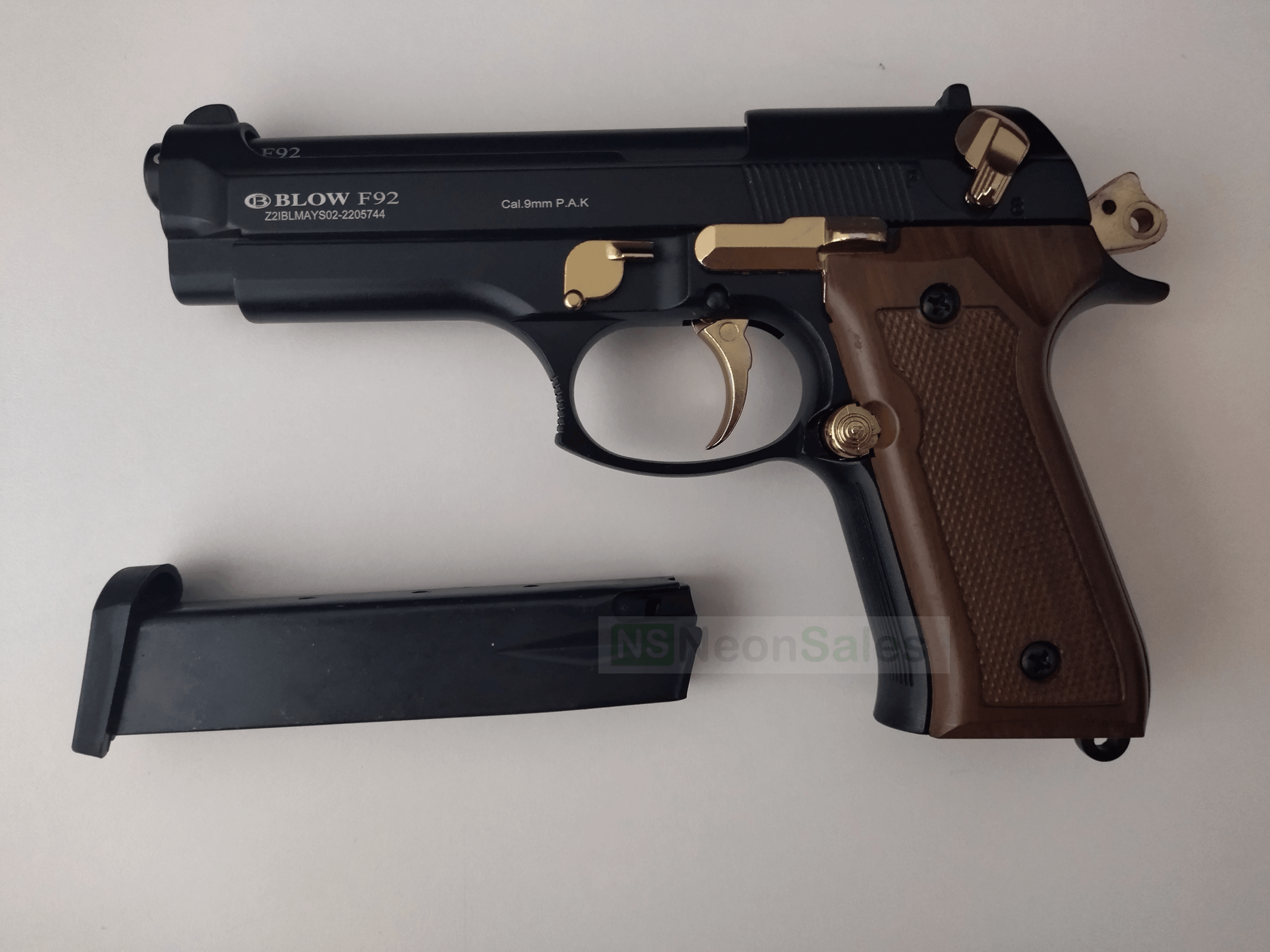 BLOW F92 BLANK GUN - BLACK/GOLD/BROWN - NeonSales {{ shop.shopifyCountryName }}