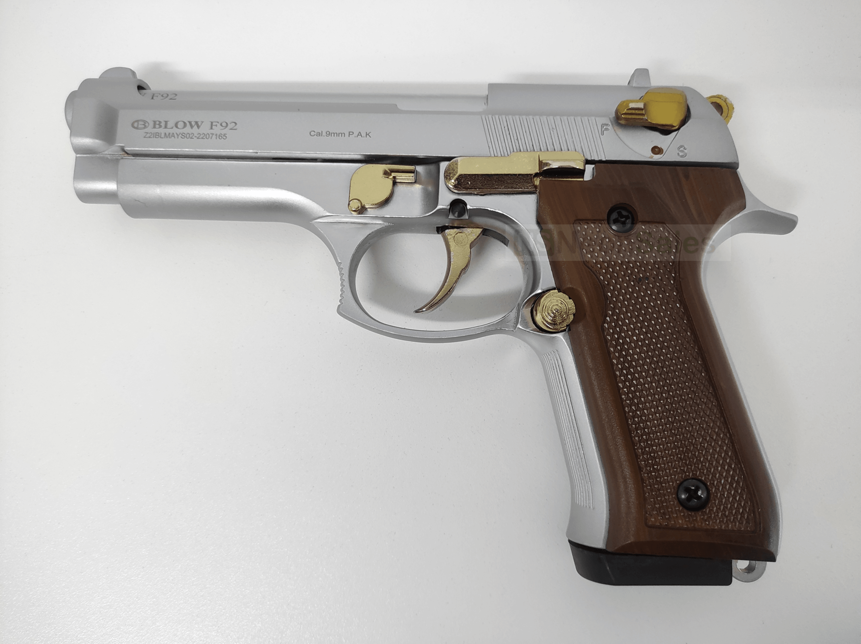 BLOW F92 BLANK GUN - MATTE CHROME W/ GOLD FEATURES - NeonSales South Africa