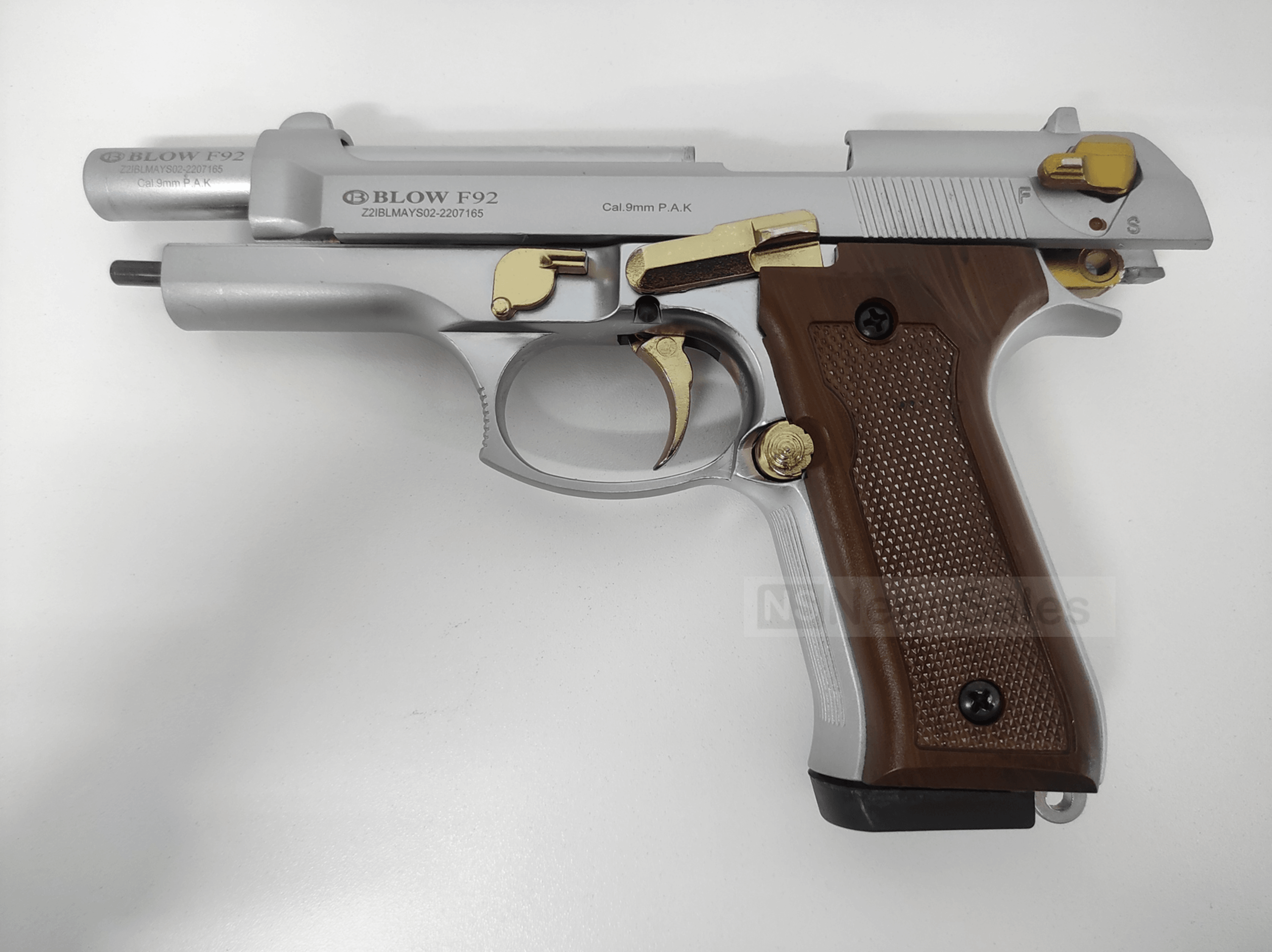 BLOW F92 BLANK GUN - MATTE CHROME W/ GOLD FEATURES - NeonSales South Africa