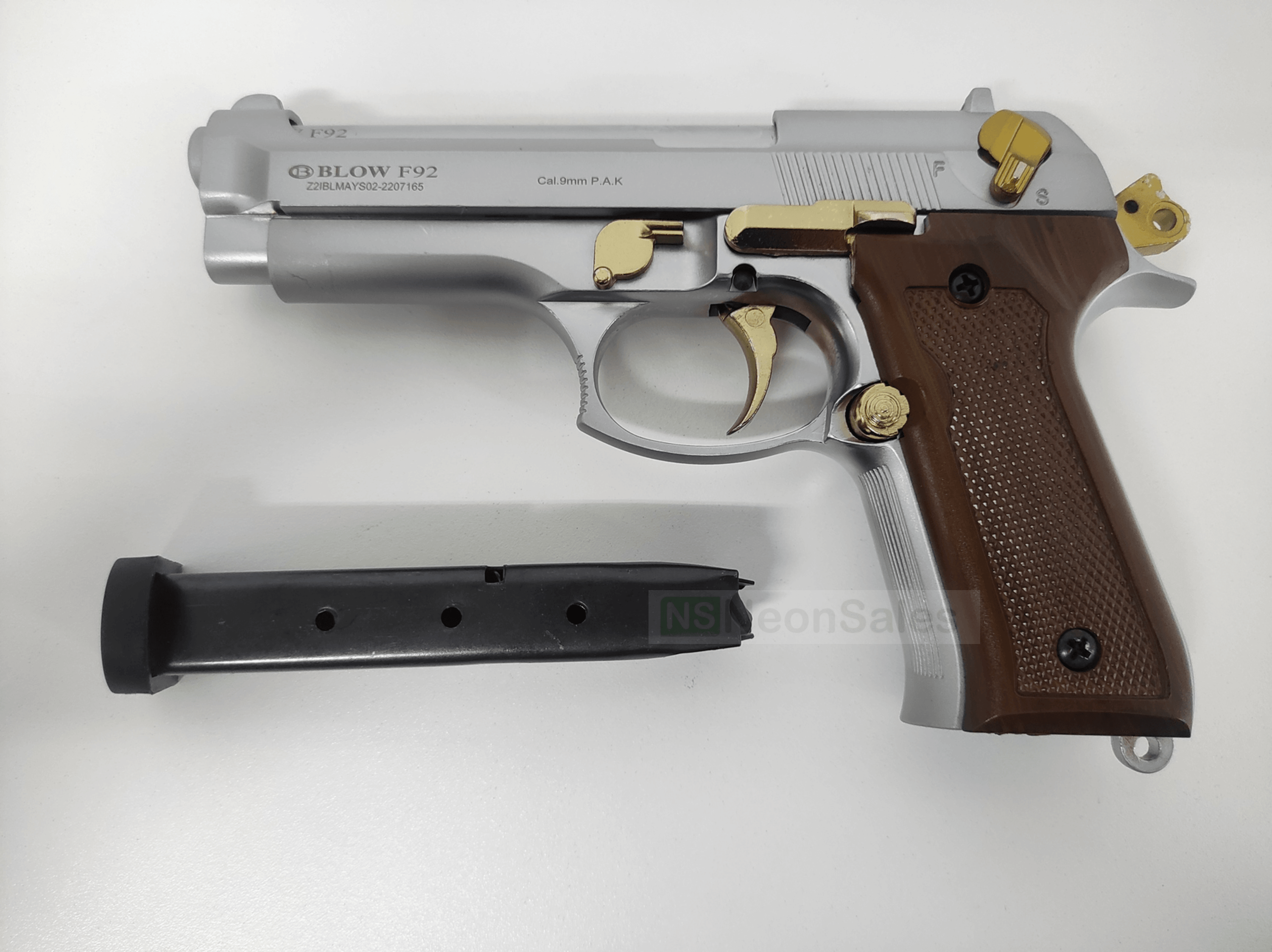 BLOW F92 BLANK GUN - MATTE CHROME W/ GOLD FEATURES - NeonSales South Africa