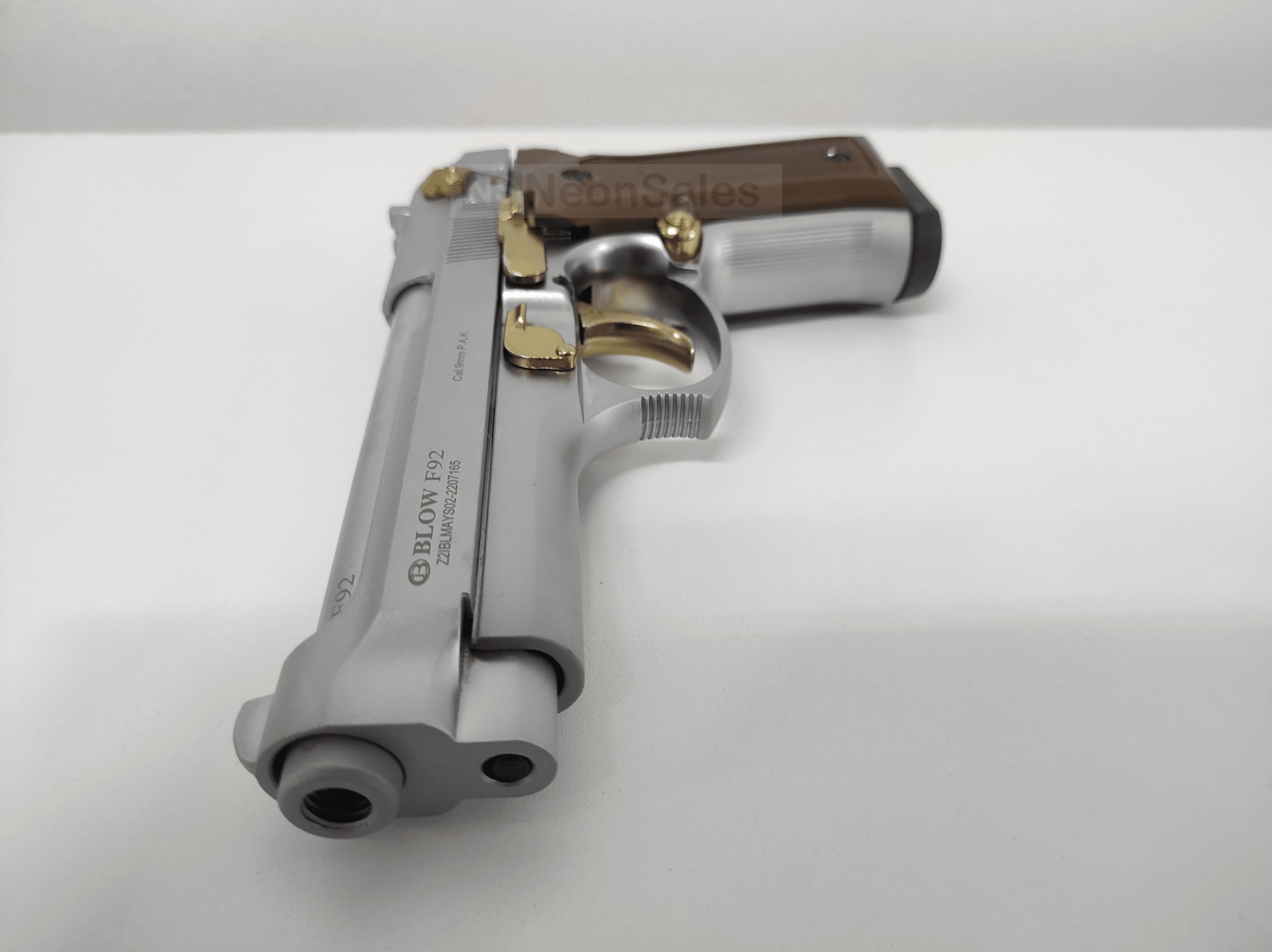 BLOW F92 BLANK GUN - MATTE CHROME W/ GOLD FEATURES - NeonSales South Africa