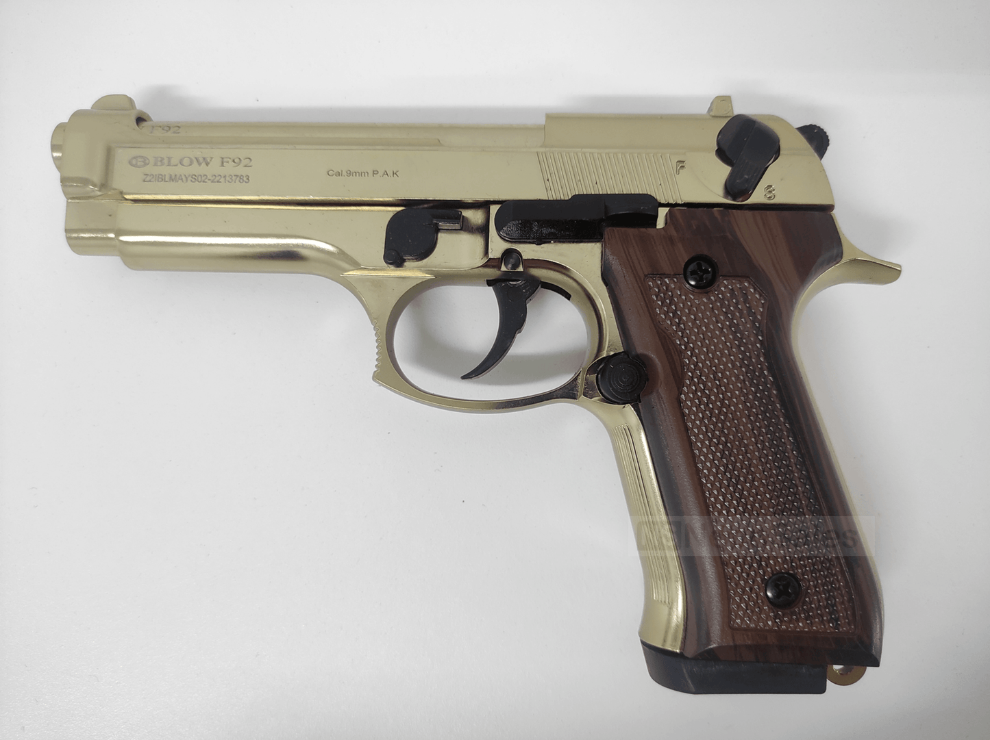 BLOW F92 BLANK PISTOL - GOLD W/ FAUX-WOOD GRIPS - NeonSales {{ shop.shopifyCountryName }}