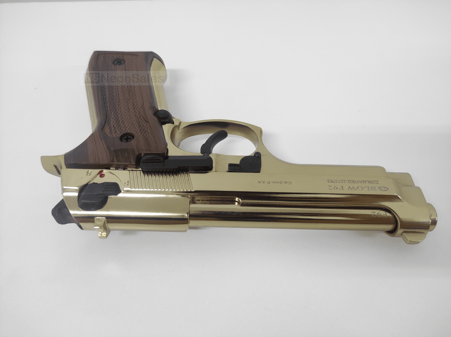 BLOW F92 BLANK PISTOL - GOLD W/ FAUX-WOOD GRIPS - NeonSales {{ shop.shopifyCountryName }}