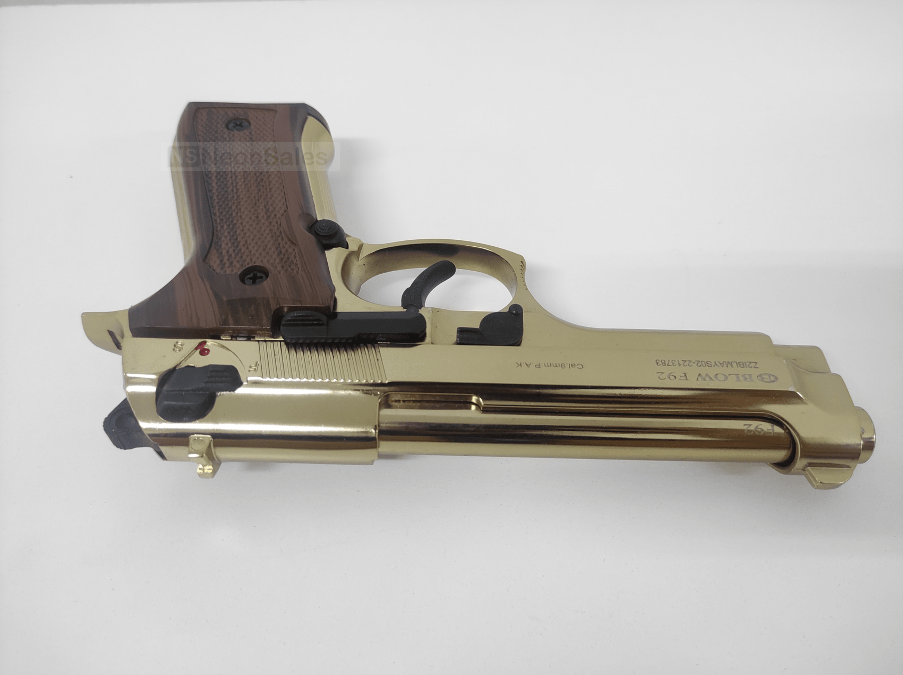 BLOW F92 BLANK PISTOL - GOLD W/ FAUX-WOOD GRIPS - NeonSales {{ shop.shopifyCountryName }}