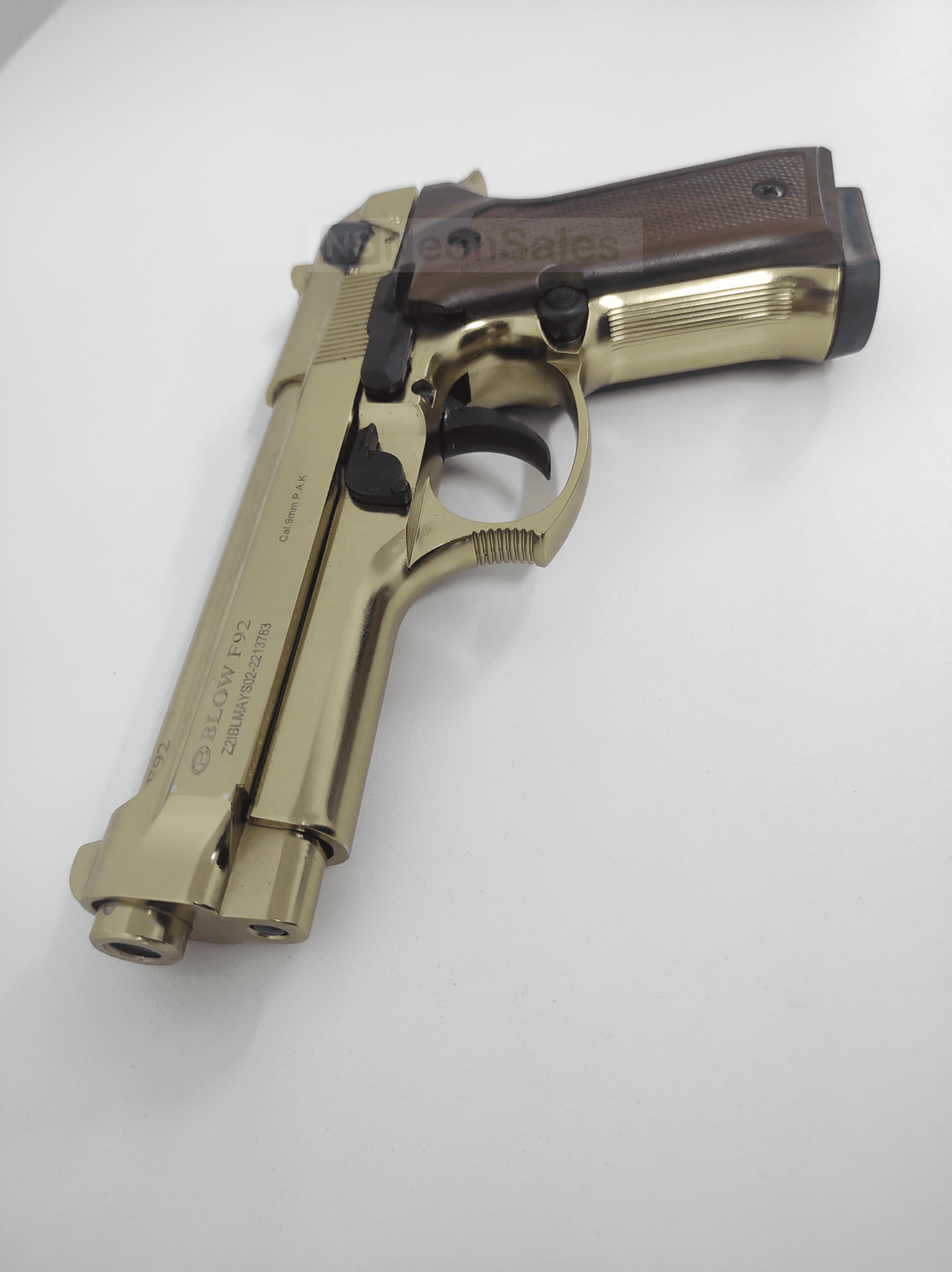 BLOW F92 BLANK PISTOL - GOLD W/ FAUX-WOOD GRIPS - NeonSales {{ shop.shopifyCountryName }}