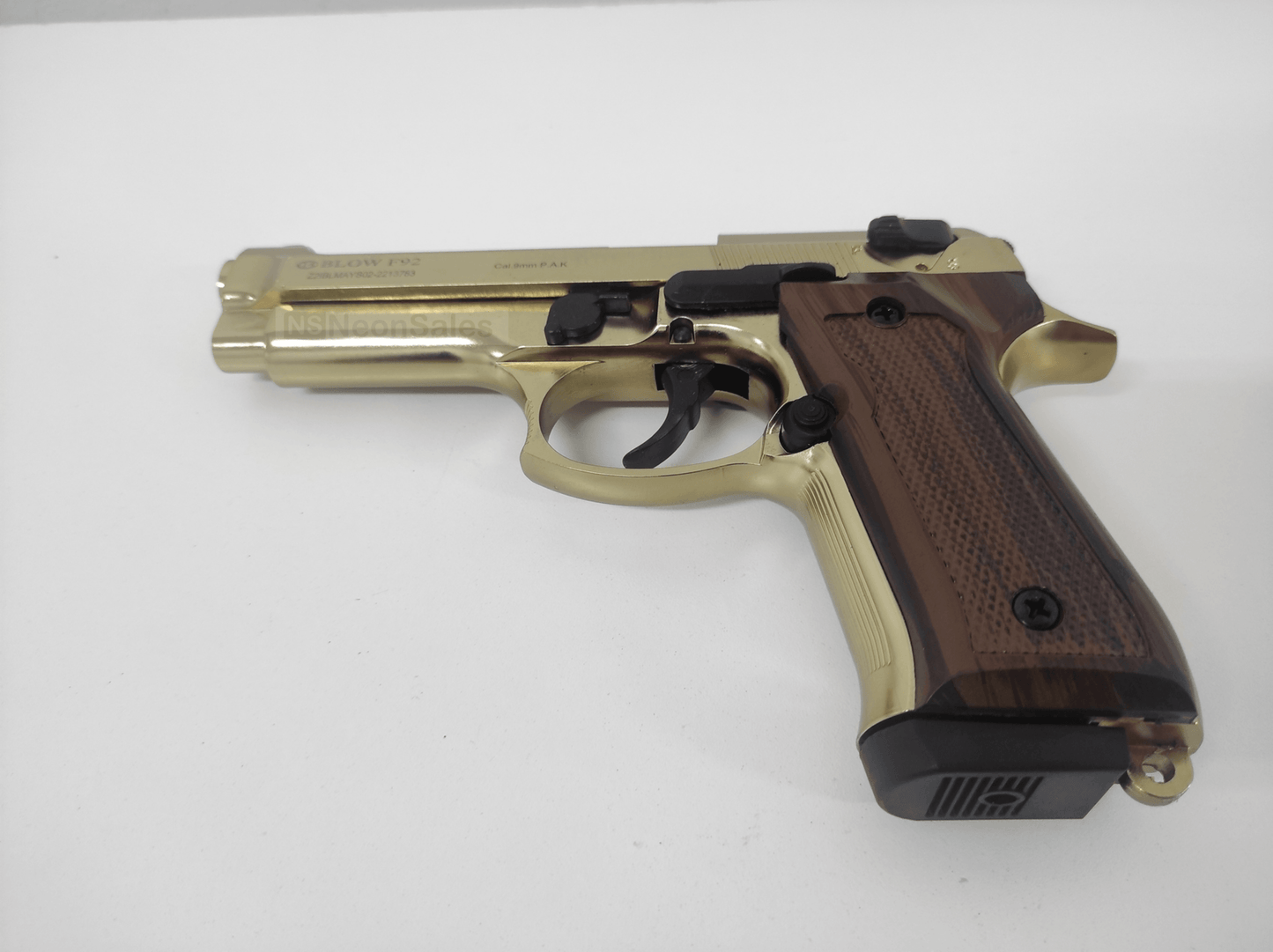 BLOW F92 BLANK PISTOL - GOLD W/ FAUX-WOOD GRIPS - NeonSales {{ shop.shopifyCountryName }}