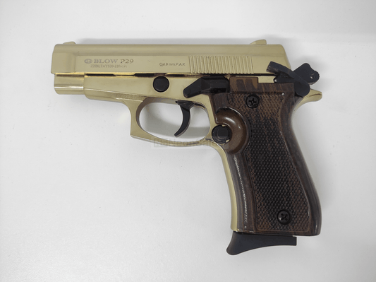 BLOW P29 BLANK GUN - GOLD W/ FAUX-WOOD GRIPS - NeonSales {{ shop.shopifyCountryName }}
