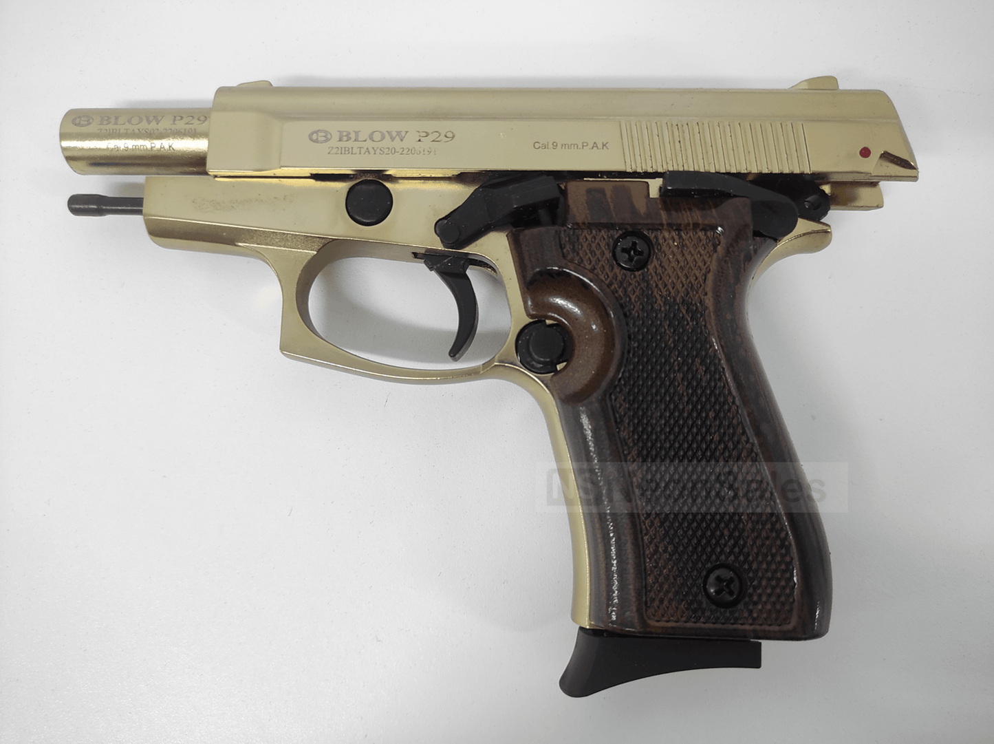 BLOW P29 BLANK GUN - GOLD W/ FAUX-WOOD GRIPS - NeonSales {{ shop.shopifyCountryName }}