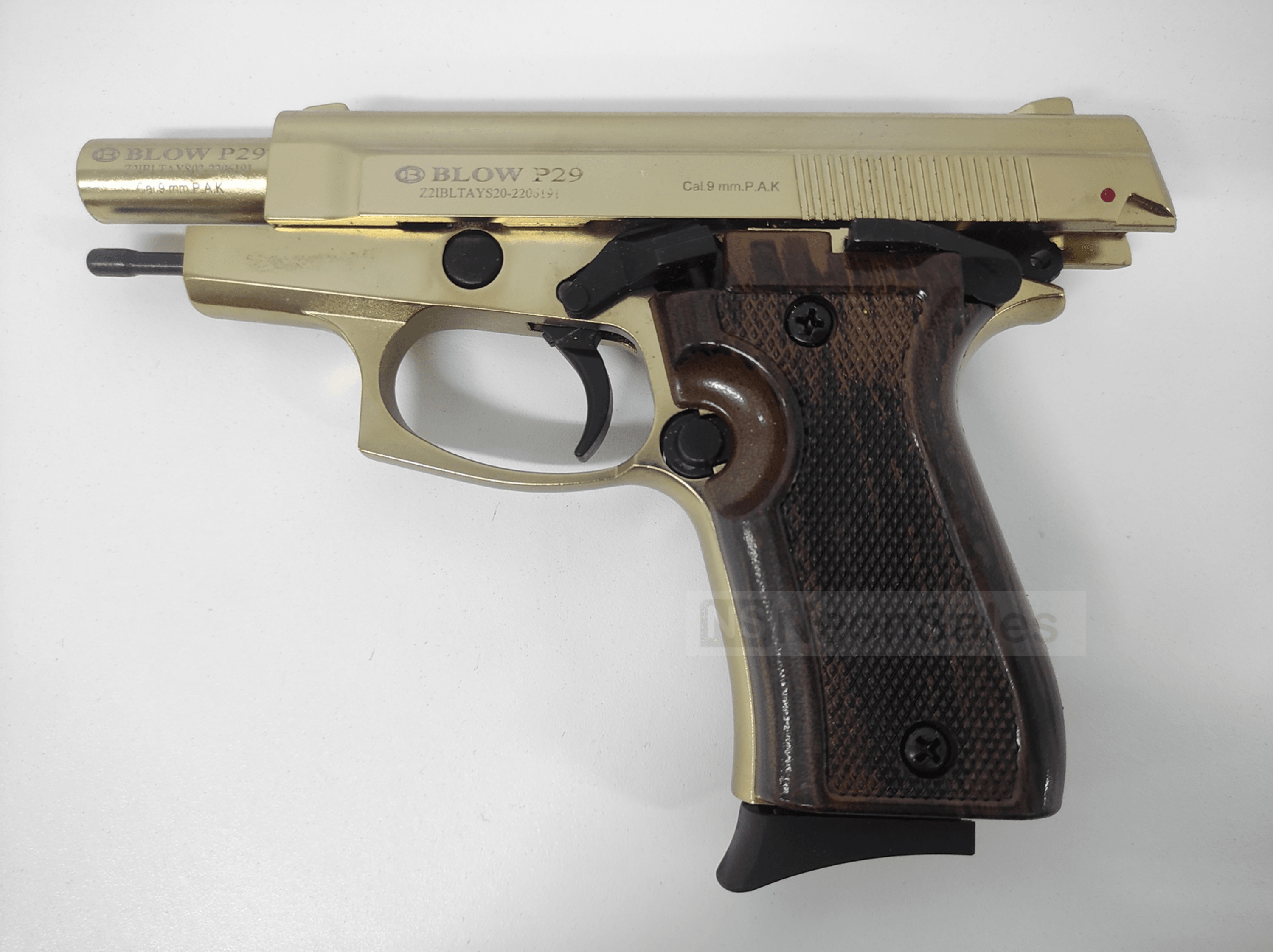 BLOW P29 BLANK GUN - GOLD W/ FAUX-WOOD GRIPS - NeonSales South Africa