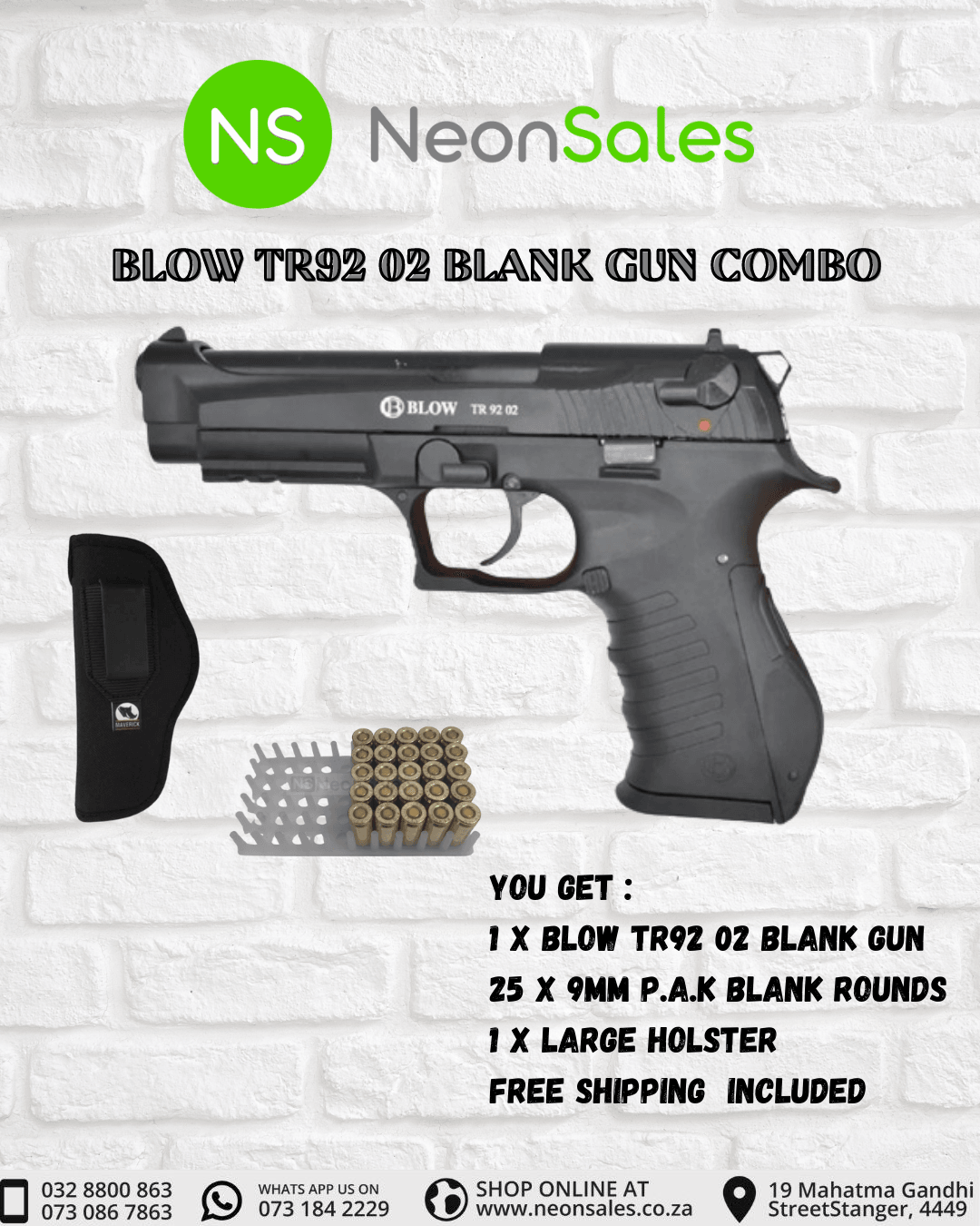 BLOW TR92 02 BLANK GUN + 25 BLANKS + HOLSTER