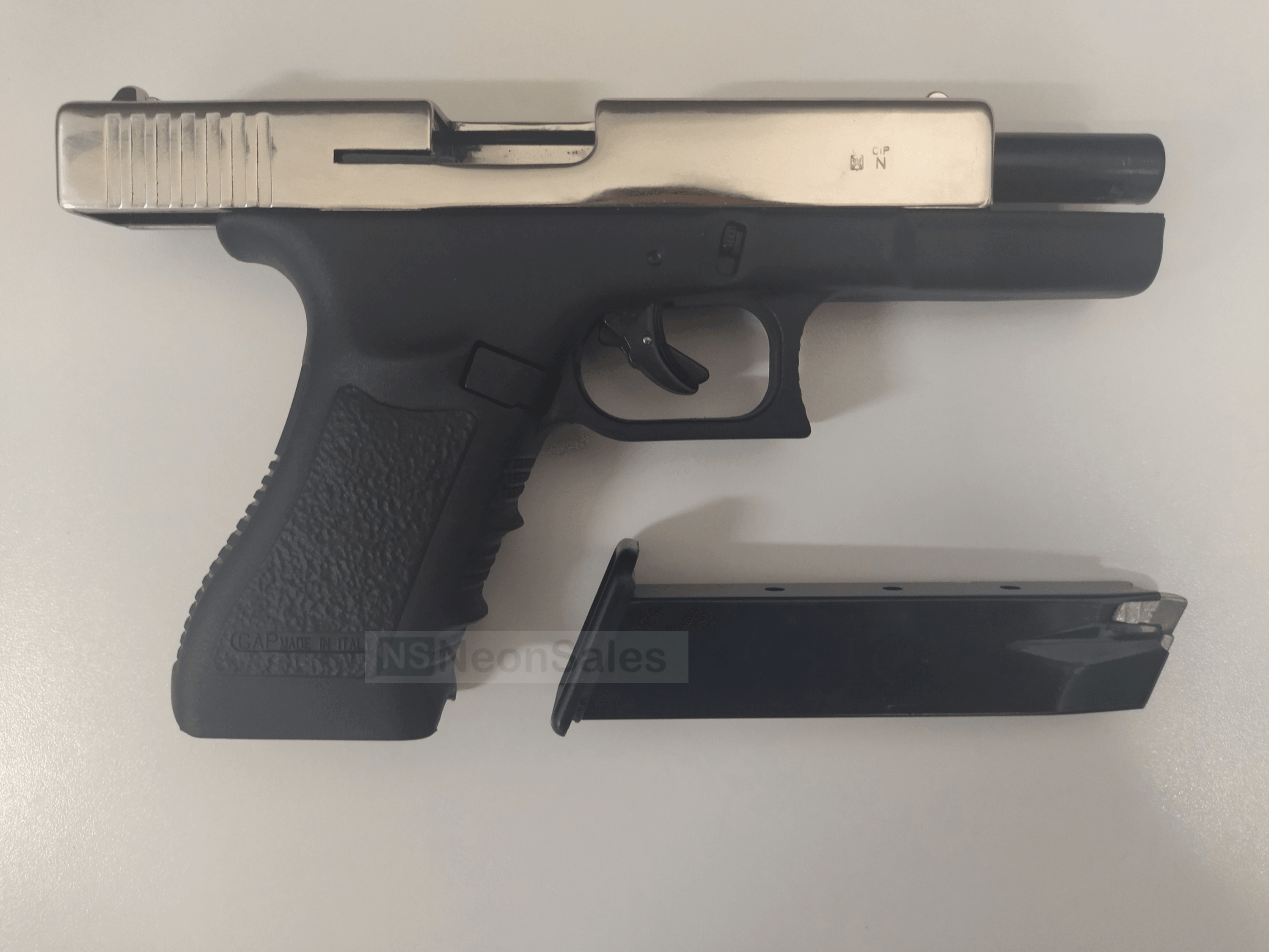 BRUNI GAP (GLOCK 17 REPLICA) BLANK GUN - CHROME - NeonSales South Africa