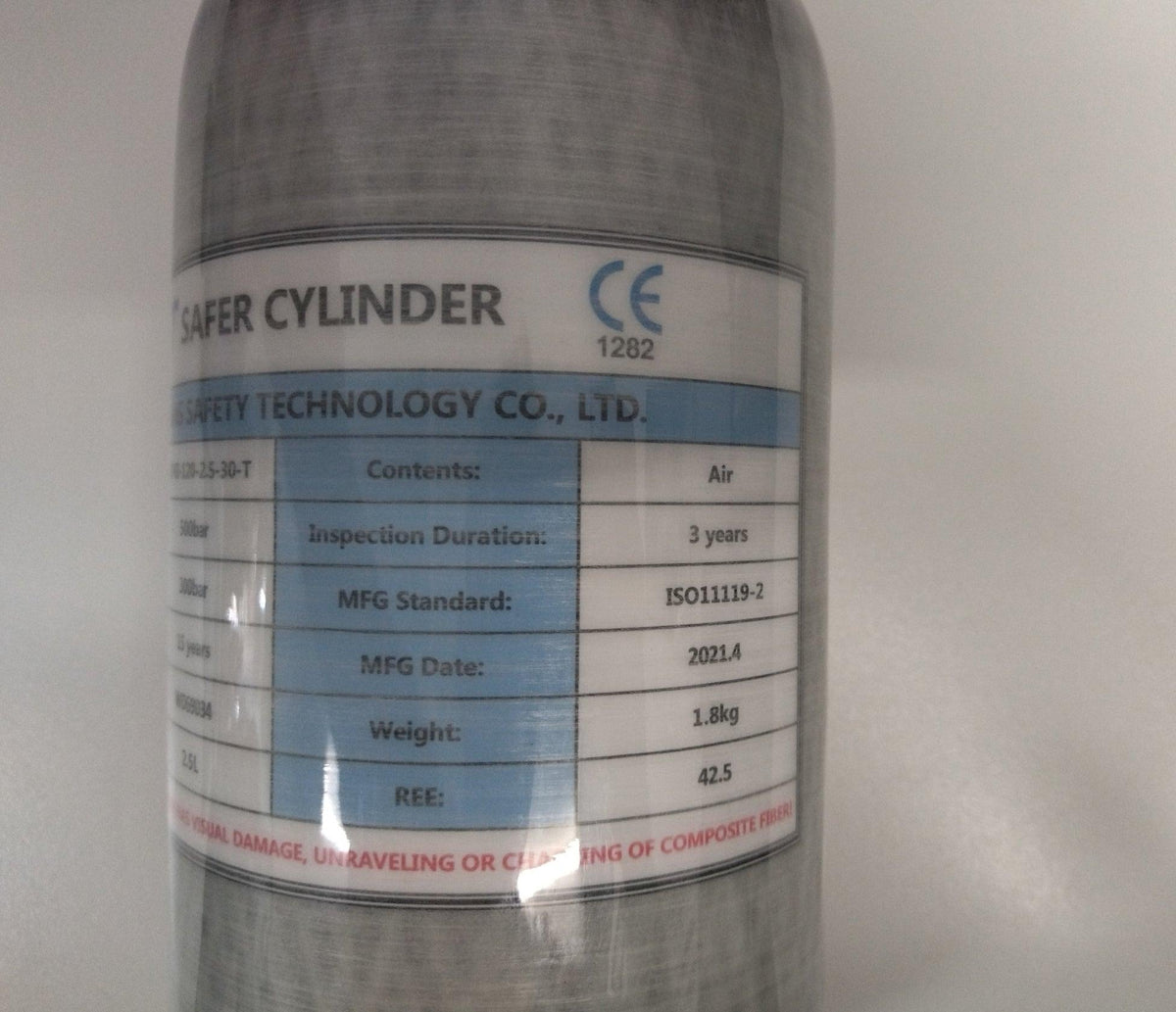 CARBON FIBER HOOP-WRAPPED CYLINDER 300BAR-2.5L