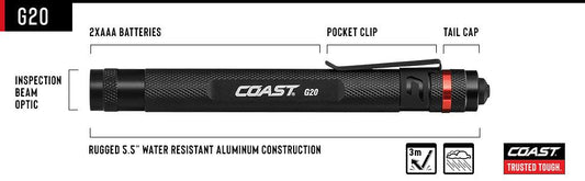 COAST G20 LED BEAM INSPECTION FLASHLIGHT BLACK - NeonSales {{ shop.shopifyCountryName }}