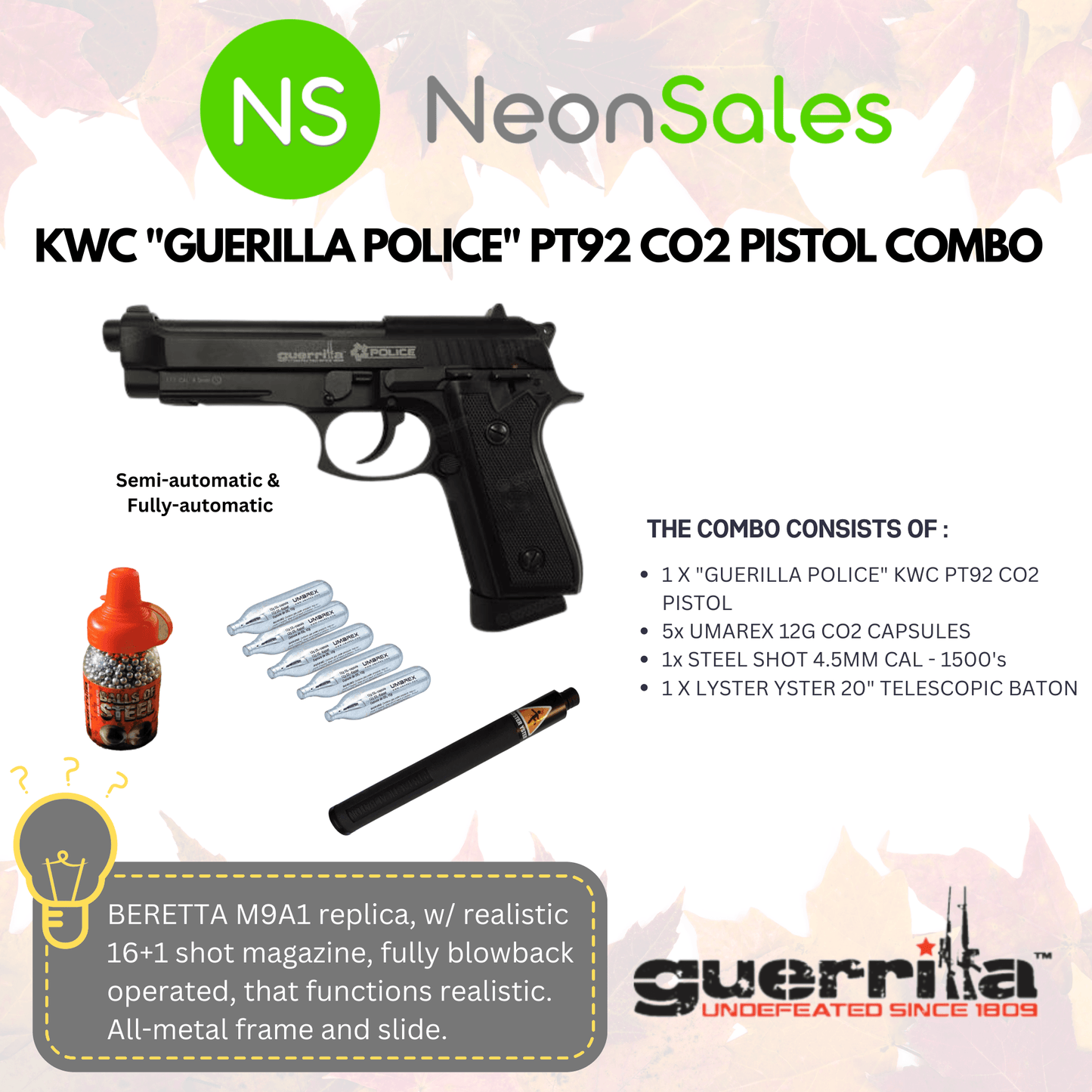 GUERILLA POLICE BLOWBACK CO2 PISTOL COMBO - NeonSales {{ shop.shopifyCountryName }}