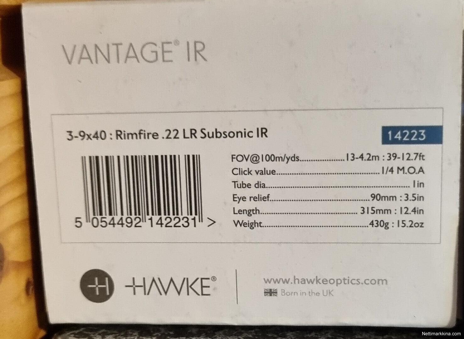 HAWKE VANTAGE 3-9X40 RIMFIRE .22 LR(SUB) IR- 14223 - NeonSales South Africa