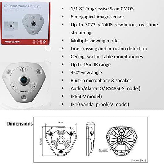 HIKVISION FISHEYE PTZ IP CAMERA 6MP DS-2CD6362F-IS - NeonSales {{ shop.shopifyCountryName }}