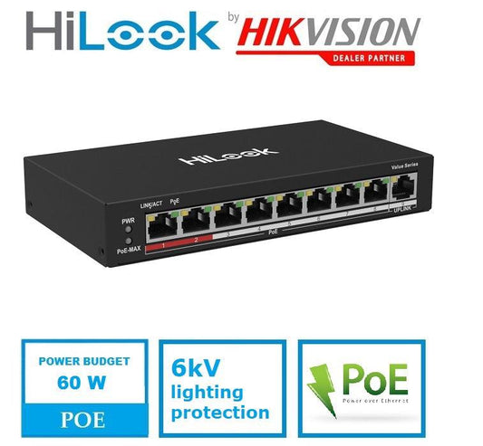 HILOOK 8 PORT POE SWITCH 100MBPS NS-0109P-60(B) - NeonSales {{ shop.shopifyCountryName }}