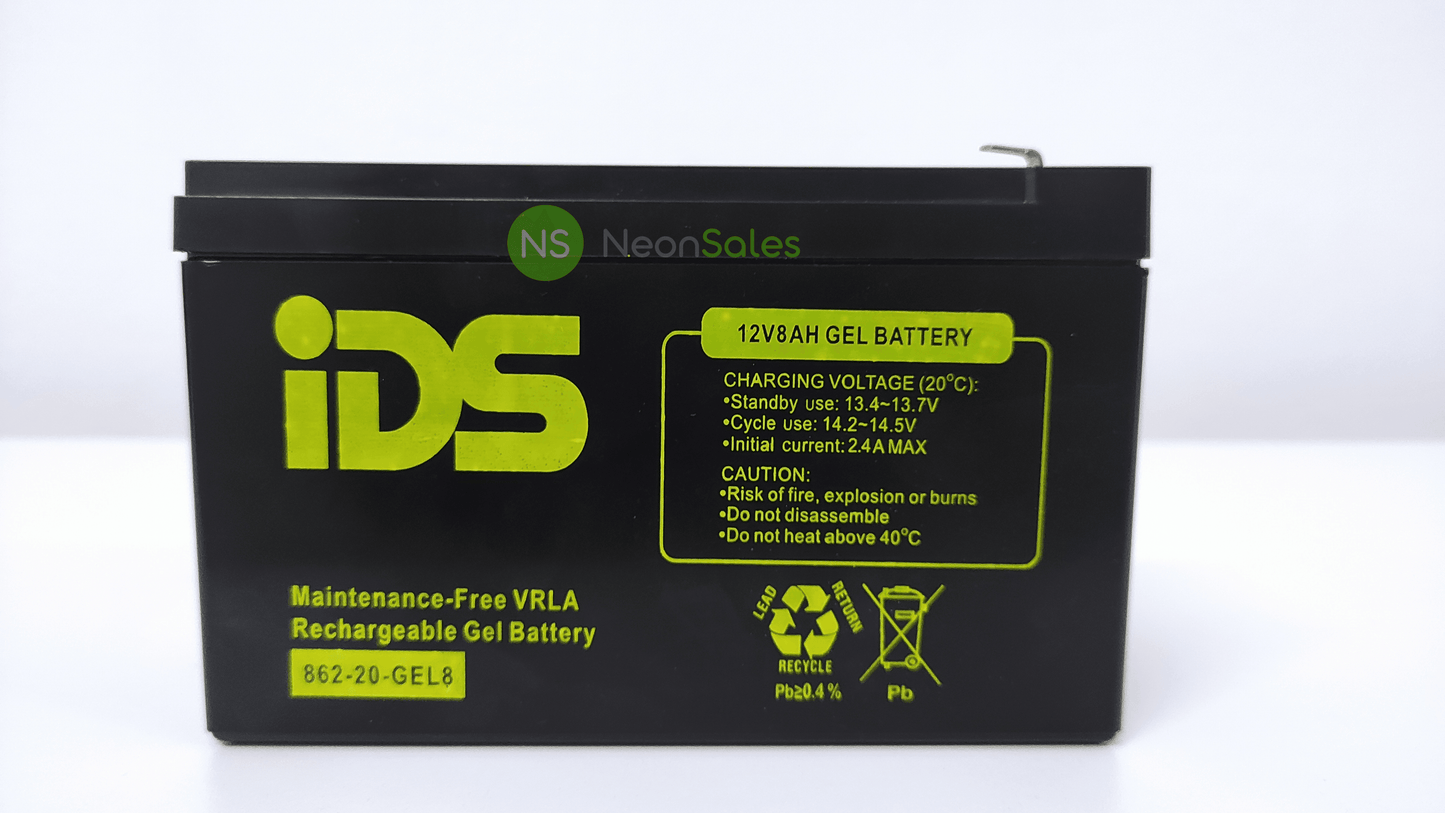 IDS 12V 8AH RECHARGEABLE GEL BATTERY - NeonSales {{ shop.shopifyCountryName }}