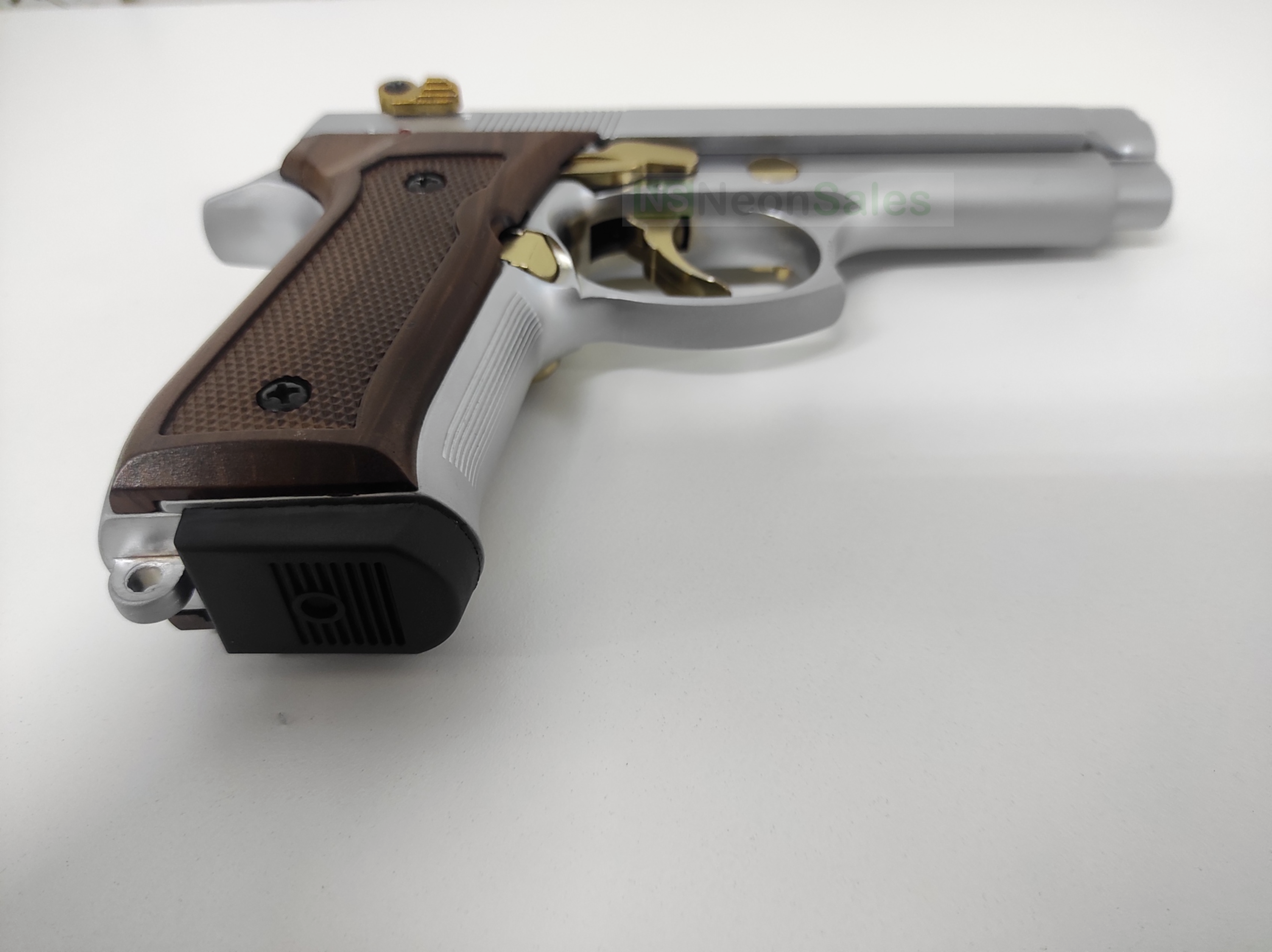 BLOW F92 BLANK GUN - MATTE CHROME W/ GOLD FEATURES